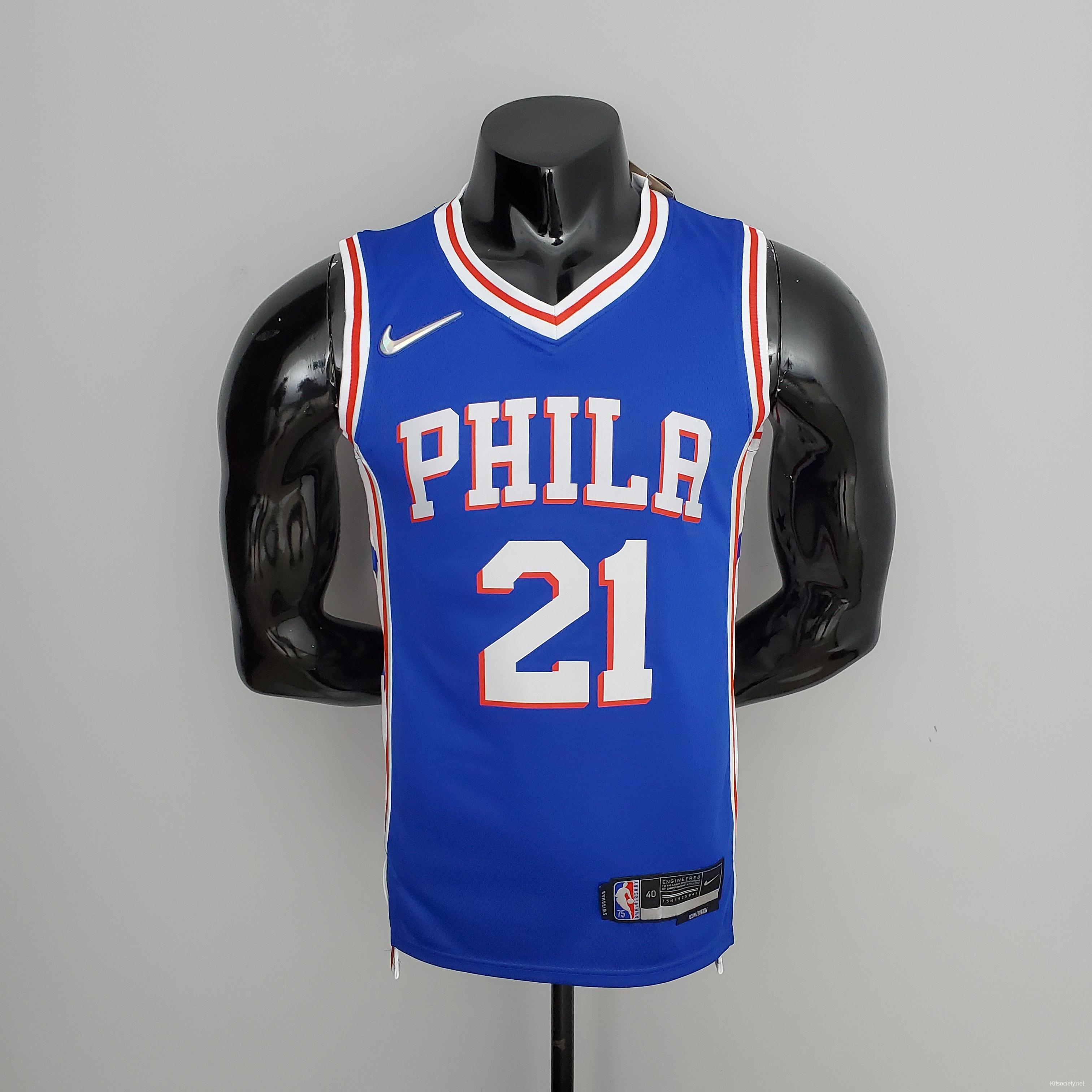 75th Anniversary Philadelphia 76ers EMBIID#21 White NBA Jersey - Kitsociety